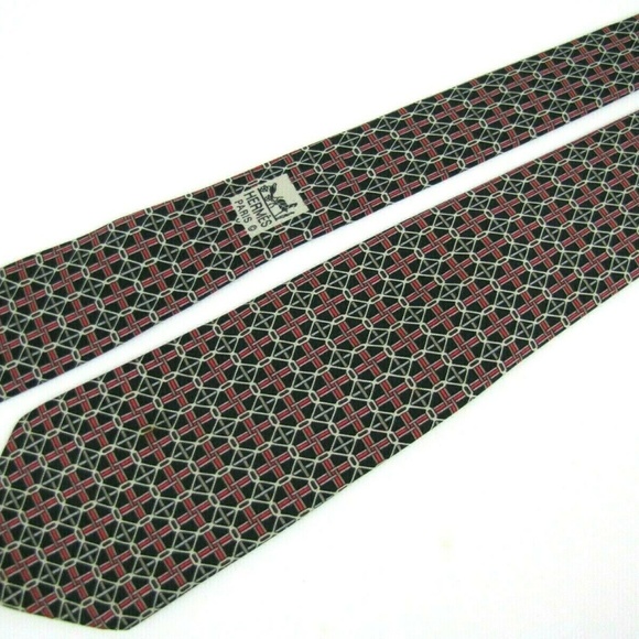 HERMES PARIS Tie 7023 TA Navy Blue Chain Link - Picture 6 of 8